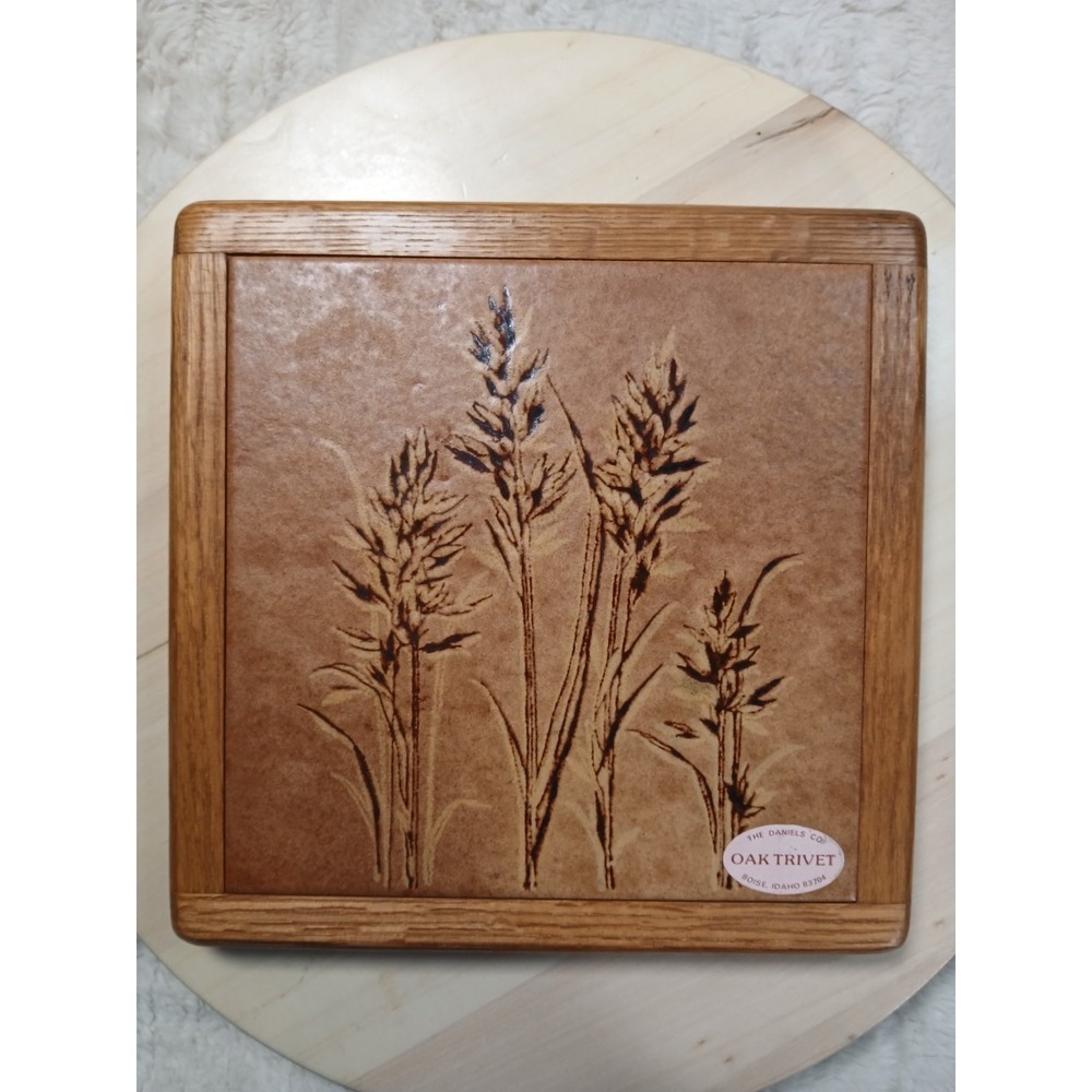 Ceramic Oak Trim The Daniel's Co.  Trivet Earth Color Wheat Hot Plate/ Decor MCM - Picture 11 of 11